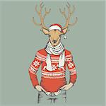 Christmas Deer vector illustration. Reindeer in human sweatshirt