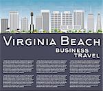 Virginia Beach (Virginia) Skyline with Gray Buildings and Copy Space. Vector Illustration. Business Travel and Tourism Concept. Image for Presentation, Banner, Placard and Web Site.