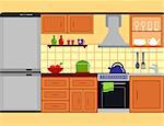 kitchen room with furniture set. family cuisine interior on flat style.