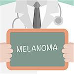 minimalistic illustration of a doctor holding a blackboard with Melanoma text, eps10 vector