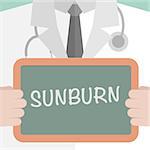 minimalistic illustration of a doctor holding a blackboard with Sunburn text, eps10 vector