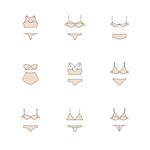 Vector ladies underwear icons. Bras and panties, modern, retro, sexy, sporty, every day icons set