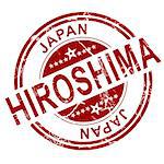 Red Hiroshima stamp with white background, 3D rendering