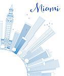 Outline Miami Skyline with Blue Buildings and Copy Space. Vector Illustration. Business Travel and Tourism Concept with Modern Buildings. Image for Presentation Banner Placard and Web Site.