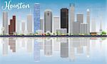 Houston Skyline with Gray Buildings, Blue Sky and Reflections. Vector Illustration. Business Travel and Tourism Concept with Modern Buildings. Image for Presentation Banner Placard and Web Site.