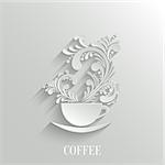 Abstract 3d Cup of Coffee with Floral Aroma Design Element with Shadow. Trendy Design Template. Easy paste to any Background