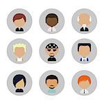 Colorful Male Avatars Circle Icons Set in Flat Style with Long Shadow