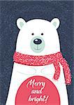 Christmas card template. New Year collection. Greeting seasonal for scrapbooking and invitations with bear.