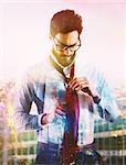 Businessman wearing a tie. Businessman at the top comes to success concept