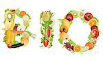 Fruits and vegetables form the word bio. Healthy food for wellness concept