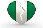 Broken white heart shape with Nigeria flag, 3D rendering