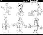 Black and White Cartoon Illustration Set of Funny Businessman Characters and Business Concepts