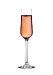Glass of pink rose champagne with bubbles on white background isolated