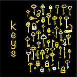 Keys collection, sketch for your design. Vector illustration