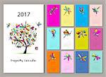 Dragonfly calendar 2017 design. Vector illustration