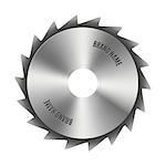 Realistic steel disc for circular saws, tool design elements, isolated on white background, vector illustration.