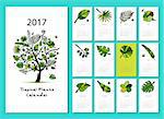 Tropical tree, calendar 2017 design. Vector illustration