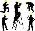 workers with drill silhouette