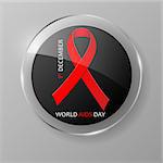 1 December World Aids Day glass button. Vector illustration