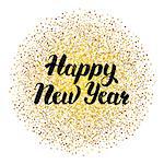 Happy New Year Lettering with Gold. Vector Illustration of Calligraphy with Golden Sparkle Decoration.