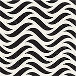 Vector Seamless Black and White Horizontal Wavy Lines Pattern. Abstract Geometric Background Design