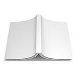 Opened book or magazine with empty blank cover. White object mock-up or template