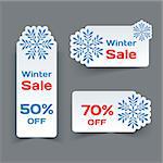 Vector Set of White Paper Retro Labels with Snowflakes. Winter Sale Banners Collection