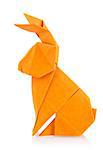 Easter bunny of orange origami, isolated on white background