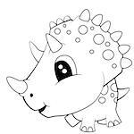 Illustration of Cute Black and White Cartoon of Baby Triceratops Dinosaur. Vector EPS 8.