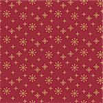Vintage snowflake simple seamless pattern. Thin line red and gold winter holiday vector pattern.