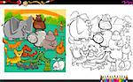 Cartoon Illustration of Wild Animals Coloring Book Activity