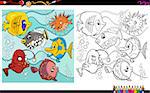 Cartoon Illustration of Fish Sea Life Animal Characters Coloring Book Activity