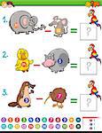 Cartoon Illustration of Educational Mathematical Subtraction Activity Game for Children with Animal Characters