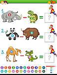 Cartoon Illustration of Educational Mathematical Subtraction Activity Game for Kids with Animal Characters