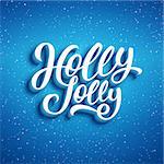 Holly Jolly lettering on blue blurry vector background with sparkles. Greeting card design template for Merry Christmas with 3D typography label