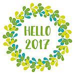 Hello 2017 New Year green vector wreath isolated on white background