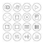 Photo and video icons of thin lines, isolated on white background, design elements of digital devices, vector illustration.