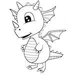 Illustration of Cute Black and White Cartoon Baby Dragon.Vector EPS 8.