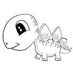 Illustration of Cute Black and White Cartoon Baby Stegosaurus Dinosaur. Vector EPS 8.