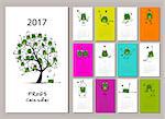 Funny frogs, calendar 2017 design Vector illustration