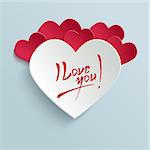 I Love You - Valentines Day Hand lettering Greeting Card on 3d Heart with Shadow. Typographical Vector Background. Handmade calligraphy