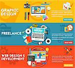 Graphic design, webdesign and development, freelance concept. Horizontal banners