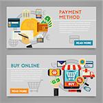 Payment Methods and Online Shopping concept banners. Flat style vector illustration online web banners