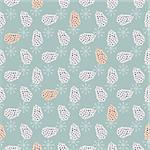 Pinecone seamless vector pattern. Blue pine scrapbook paper design. Blue background.