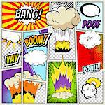 Abstract Creative concept vector comics pop art style blank layout template with clouds beams and isolated dots pattern on background. Comic book explosion for Web and Mobile Applications, illustration template design