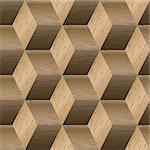 Abstract background, seamless pattern of isometric cubes, repeating wooden texture, vector illustration.