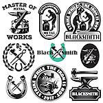 vector set of badges, design elements, templates for logo design on the theme of blacksmithing