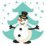 Happy snowman and mint green eve cartoon vector icon. New Year personage illustration.