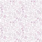 Seamless pattern with hearts,flowers and other elements. Background for Valentine s day. Vector illustration.