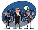 Vector illustration of a three funny gangsters